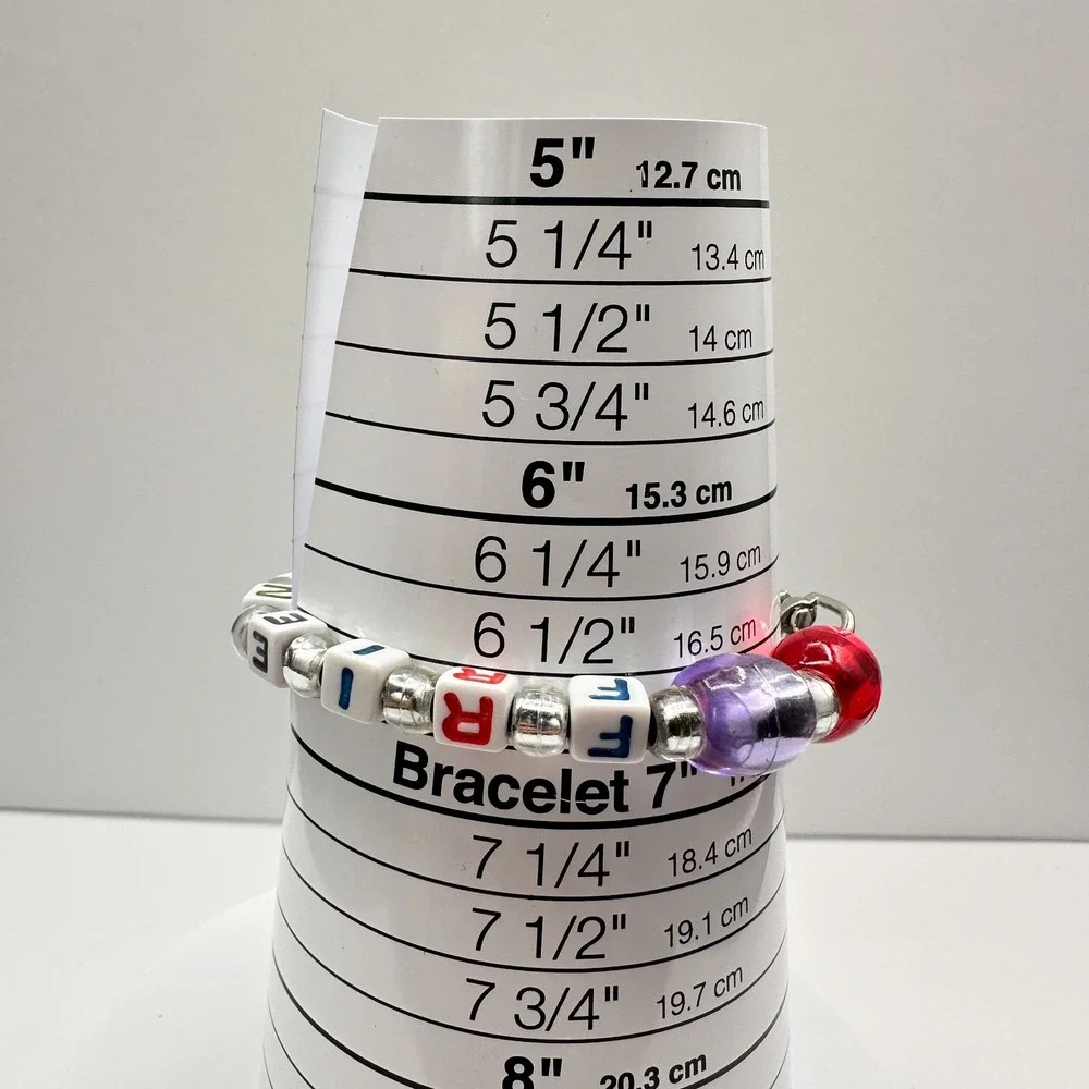Vintage Y2K Friends Cube Bracelet Acrylic Beaded Silver Tone Women's Jewelry 90s